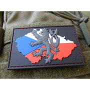 Parche plástico República Checa con mapa en bandera y león negro de dos colas en relieve 3D, velcro 80×50 mm