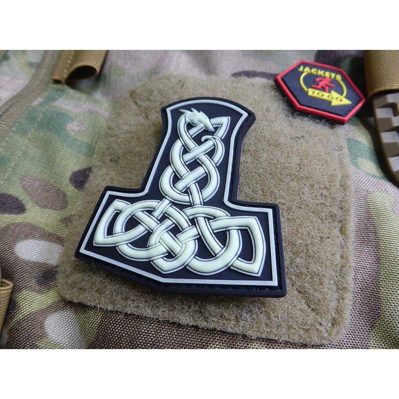 Parche Martillo de Thor DRAGON Negro, velcro plástico 6,5 x 7 cm