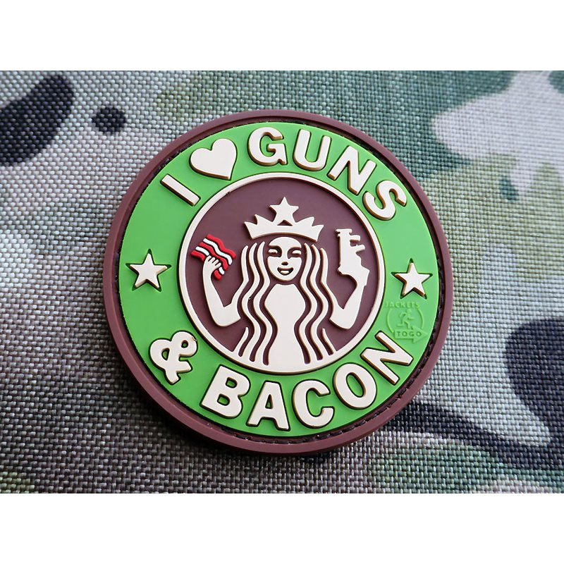 Parche plástico GUNS AND BACON con velcro, diámetro aprox. 6 cm