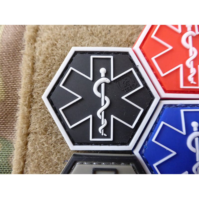 Parche plástico EMS con velcro en la parte trasera, 3,8 x 3,3 cm, para identificación de sanitario