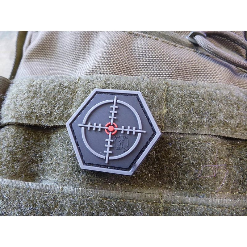 Parche plástico SNIPER SCOPE con velcro y borde cosido, diseño 3D de mira, 3,8 x 3,3 cm