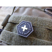 Parche MEDIC Red Cross de plástico con velcro, cruz 3D y borde cosido, 3,8 x 3,3 cm