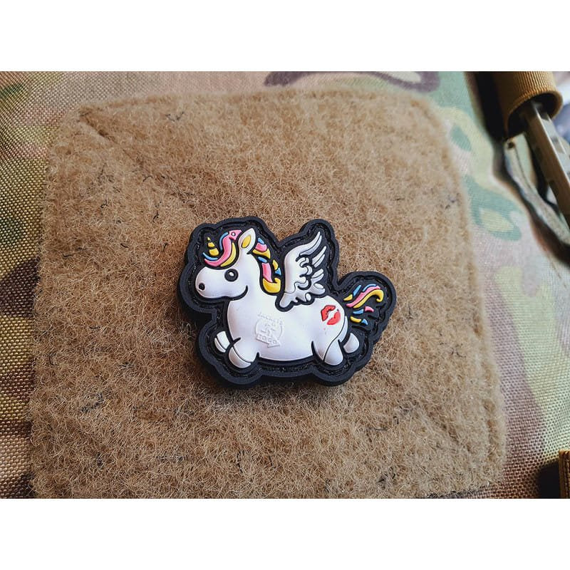 Parche plástico PVC con unicornio volador y huella de beso, 3,6 x 4,2 cm (KissMyAss)
