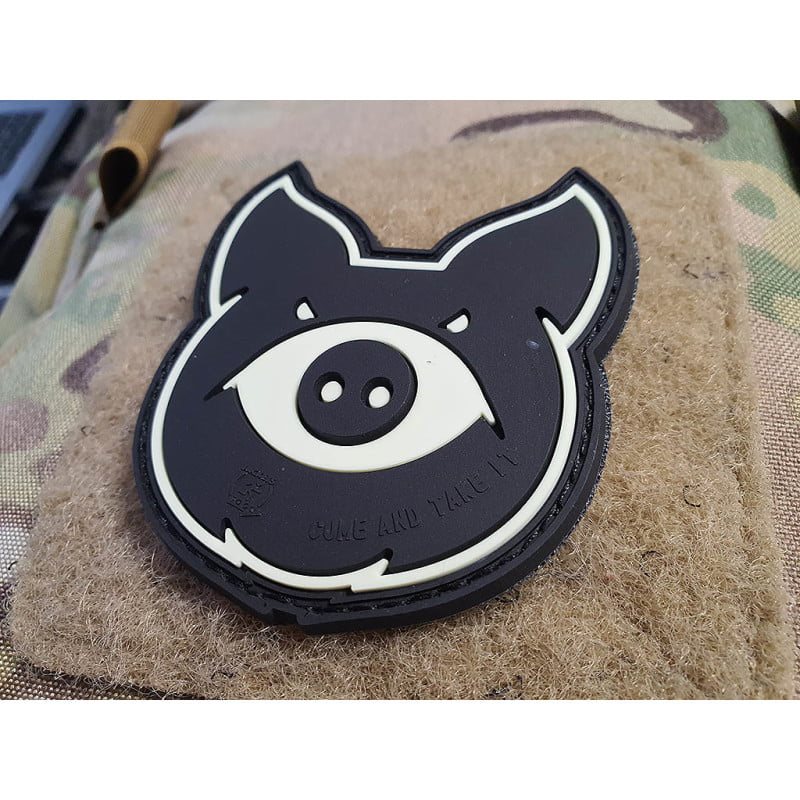 Parche PVC MONSTER PIG con diseño de cerdo y velcro trasero, 7,3 x 4,3 cm