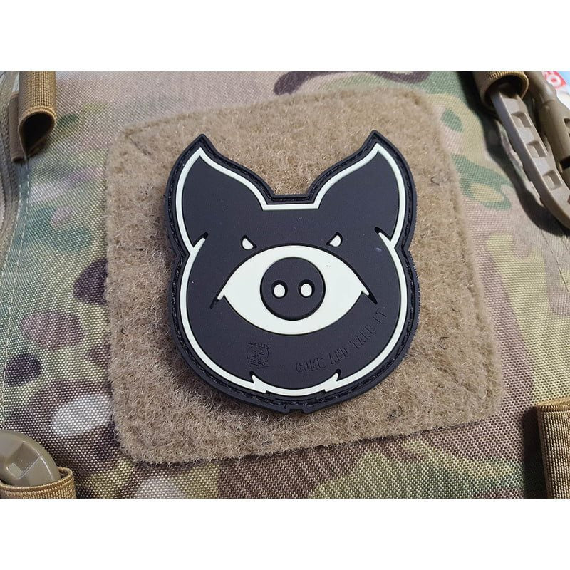 Parche PVC MONSTER PIG con diseño de cerdo y velcro trasero, 7,3 x 4,3 cm