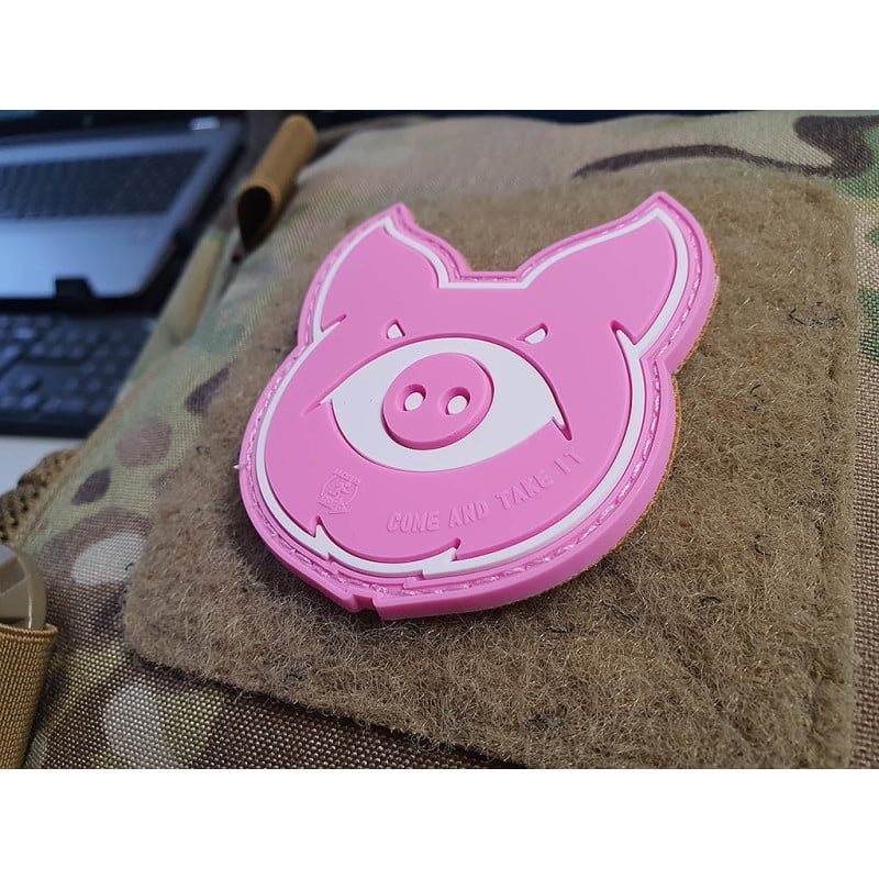 Parche PVC MONSTER PIG con diseño de cerdo y velcro trasero, 7,3 x 4,3 cm