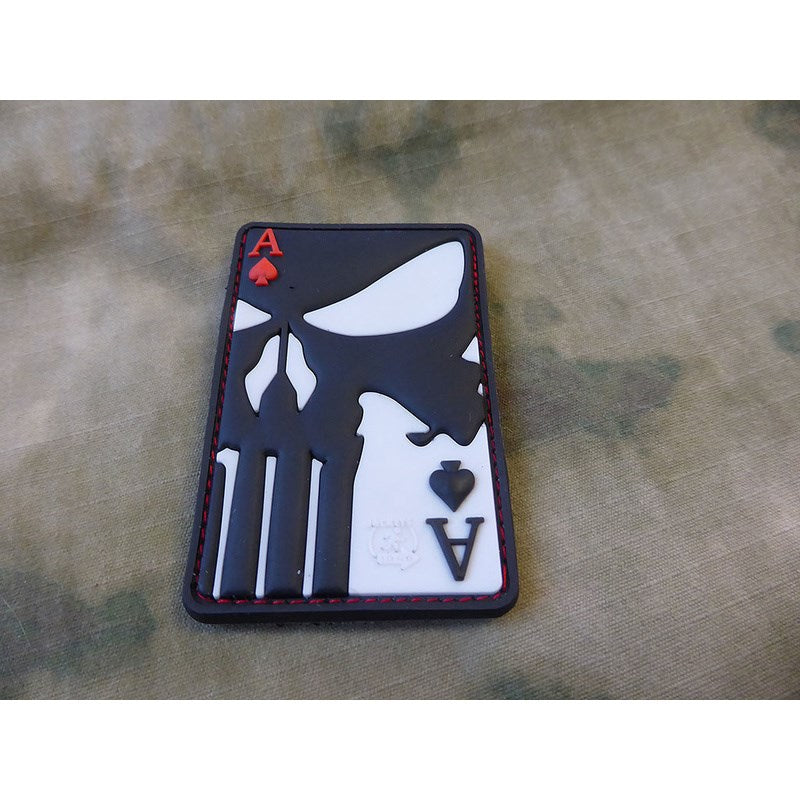 Parche PVC 3D PUNISHER Ace of Spades con velcro, motivo calavera y as de picas, 6,7x4,4 cm