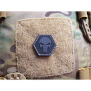 Parche PUNISHER hexagonal de plástico negro con velcro y motivo de calavera, 3,8 x 3,3 cm