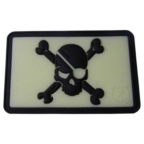 Parche de plástico PIRATA calavera con velcro, brilla en la oscuridad, 70 x 45 mm