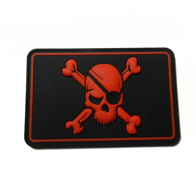 Parche pirata JTG-PSP plástico negro/rojo con calavera y huesos cruzados 70 x 45 mm