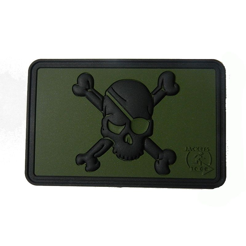Parche Velcro calavera plástico verde 70x45 mm superficie 3D