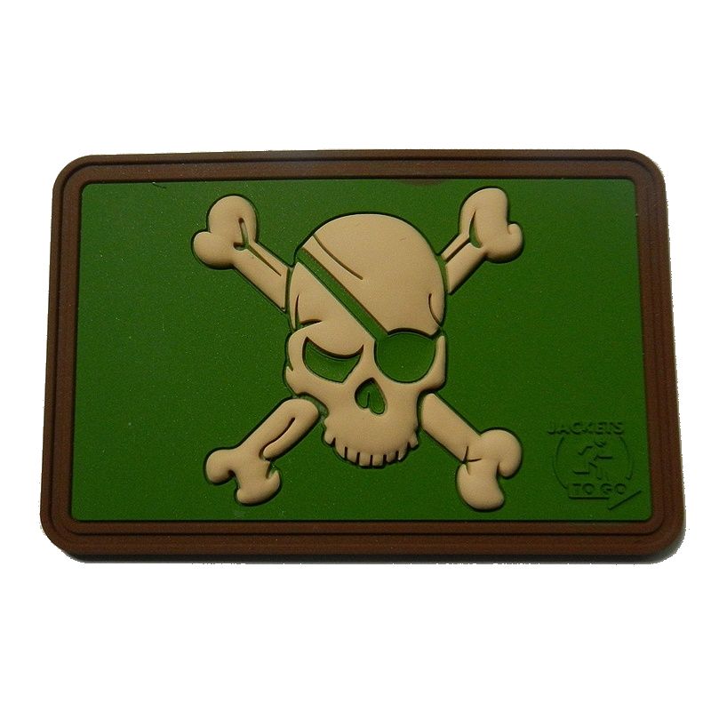 Parche pirata JTG-PSP plástico negro/rojo con calavera y huesos cruzados 70 x 45 mm