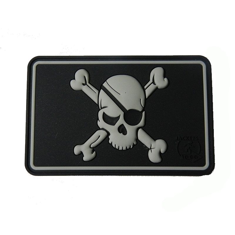 Parche pirata JTG-PSP plástico negro/rojo con calavera y huesos cruzados 70 x 45 mm