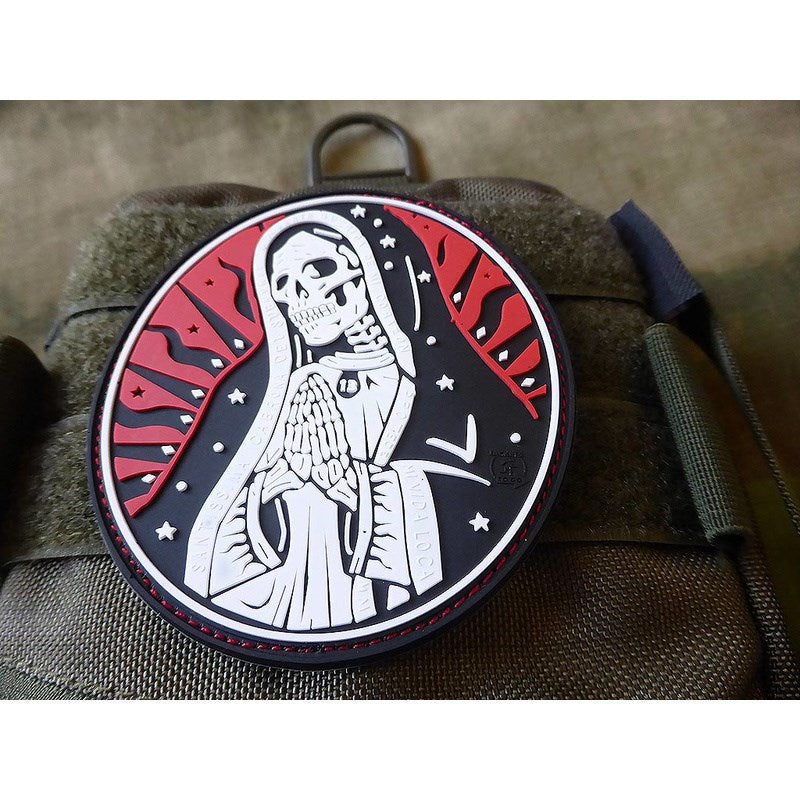 Parche Santa Muerte plástico con velcro, PVC flexible, tamaño aprox. 90 x 82,3 mm