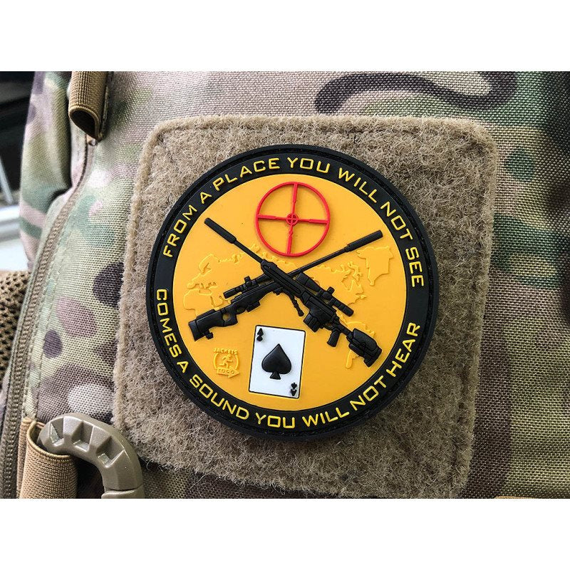 Parche SNIPER DEATH SPADE plástico con velcro y texto, 7,5 cm