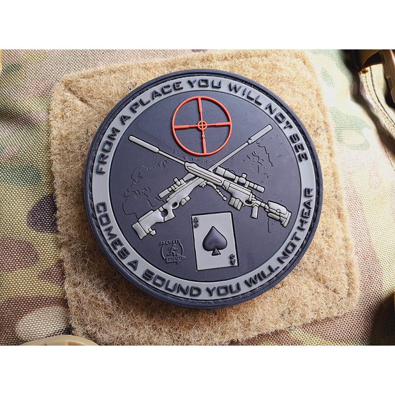 Parche SNIPER DEATH SPADE negro de plástico con velcro, tamaño 7,5 cm