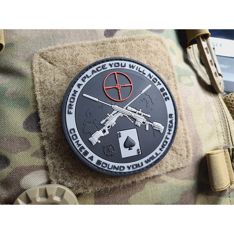 Parche SNIPER DEATH SPADE negro de plástico con velcro, tamaño 7,5 cm