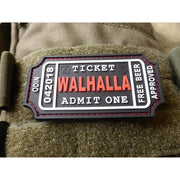 Parche 3D Walhalla Ticket Beer en velcro negro y blanco, tamaño aprox. 8 x 4 cm
