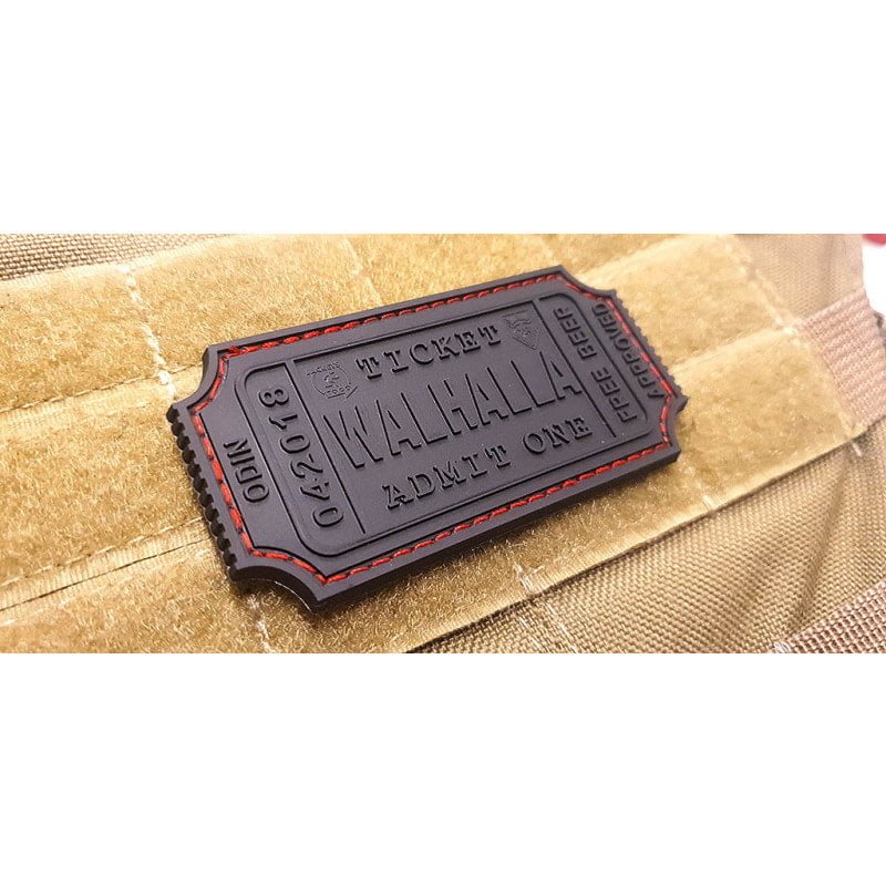 Parche 3D WALHALLA TICKET BEER verde de plástico con velcro aprox 8 x 4 cm
