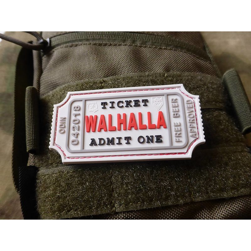 Parche 3D WALHALLA TICKET BEER verde de plástico con velcro aprox 8 x 4 cm