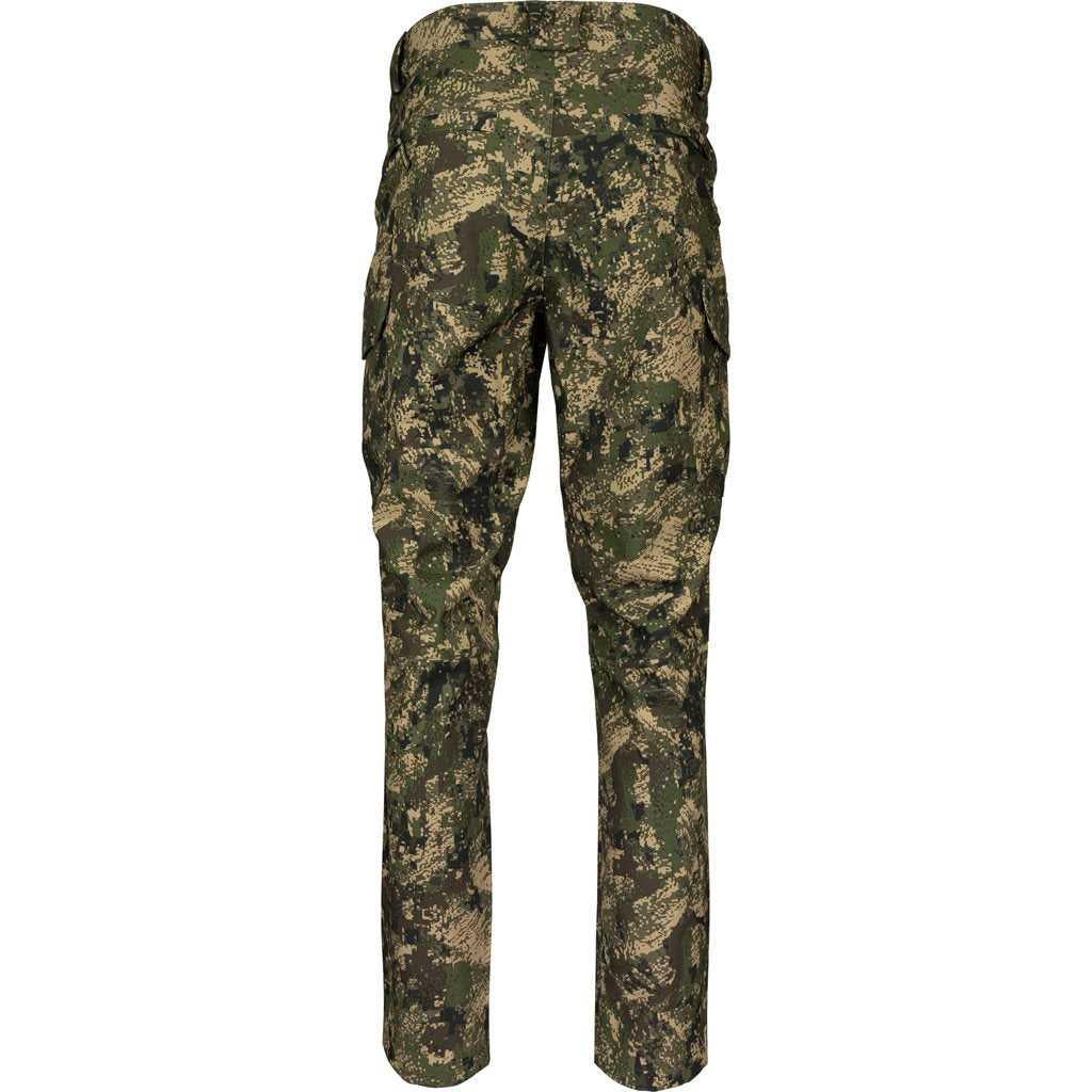 Pantalones softshell en camuflaje DIGICAM, rodillas verdes y seis bolsillos