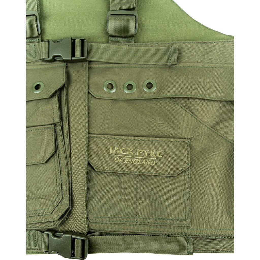 Vesta HANDLERS ZELENÁ - chaleco con múltiples bolsillos y tirantes ajustables en 600D Cordura
