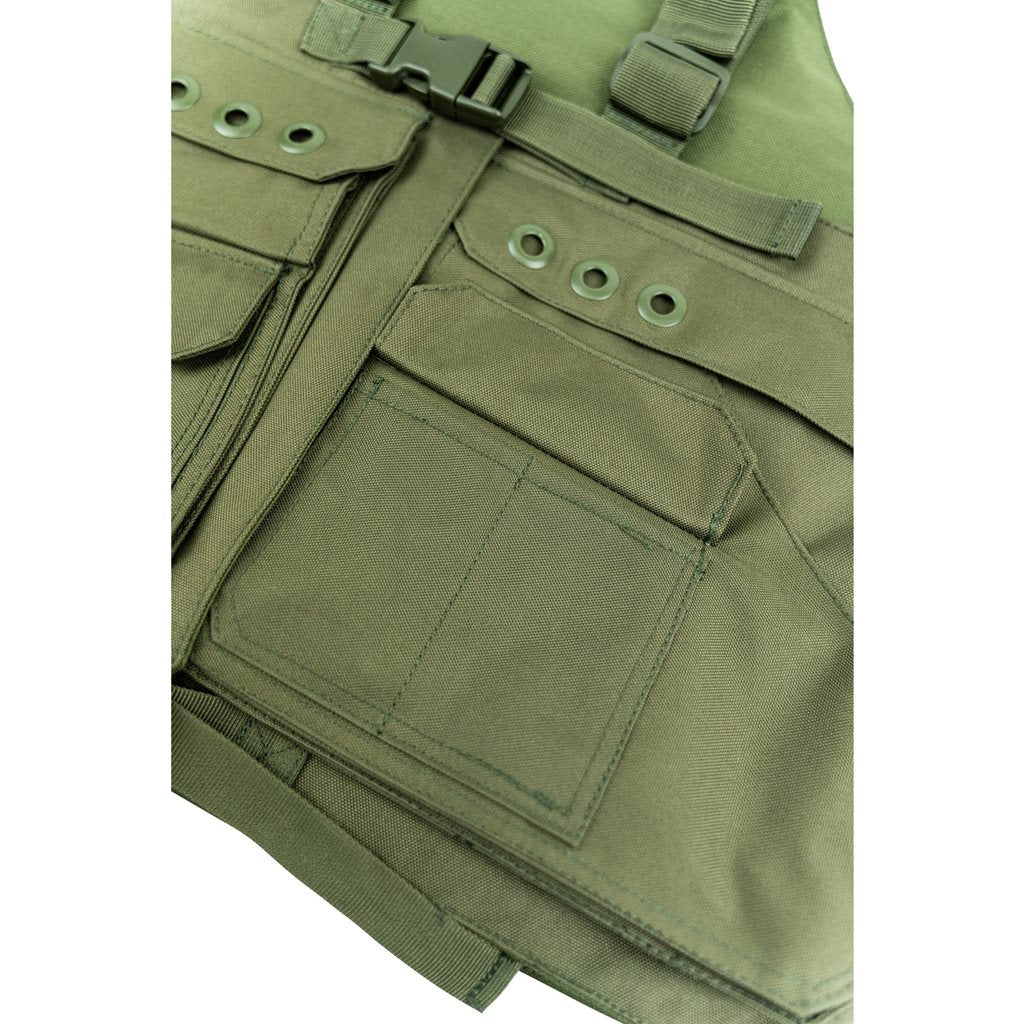 Vesta HANDLERS ZELENÁ - chaleco con múltiples bolsillos y tirantes ajustables en 600D Cordura