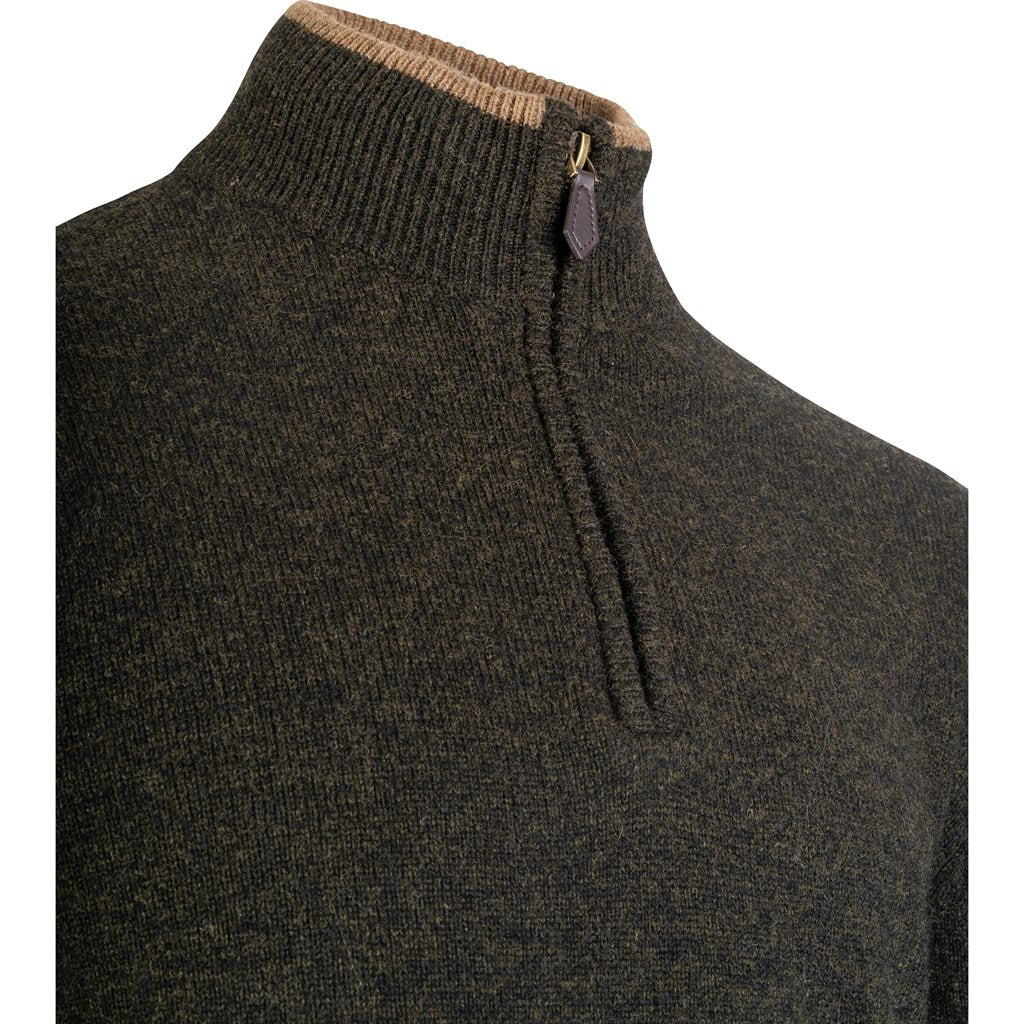 Jersey Ashcombe JACK PYKE 100% lana de cordero color dark olive con cremallera superior