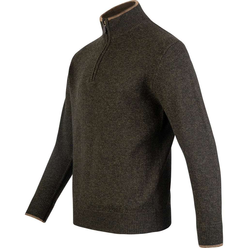 Jersey Ashcombe JACK PYKE 100% lana de cordero color dark olive con cremallera superior