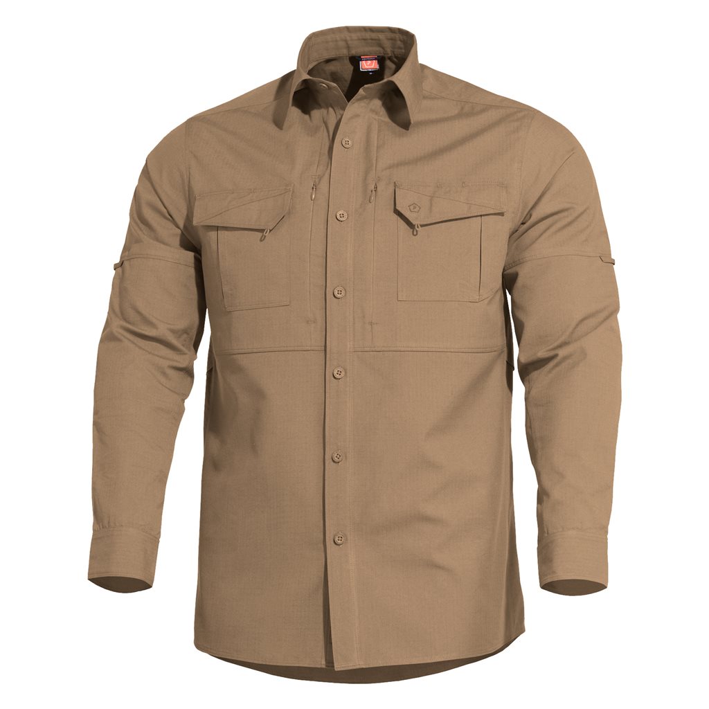Camisa táctica PLATO Coyote rip-stop con acabado Teflón y cuatro bolsillos
