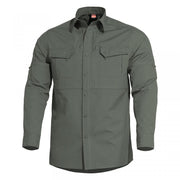 Camisa táctica PLATO Camo Green de PENTAGON TACTICAL, rip-stop con acabado Teflon DuPont, cierre de botones y 4 bolsillos