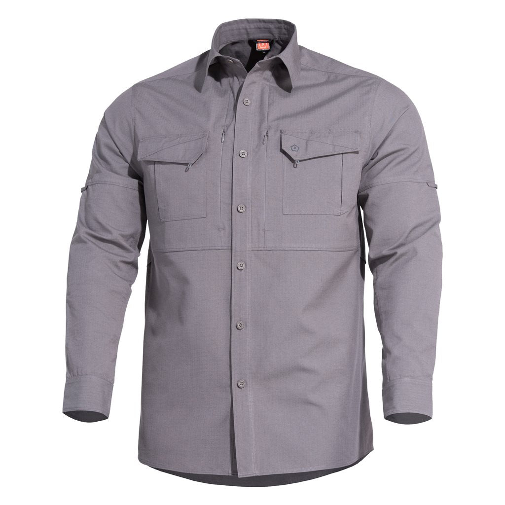 Camisa táctica PLATO de PENTAGON TACTICAL en tejido rip-stop con cuatro bolsillos y cierre de botones