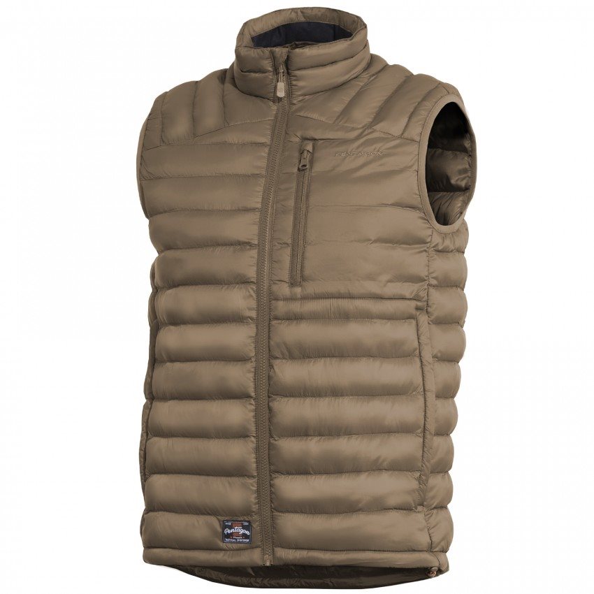 Chaleco HOMER acolchado color coyote, 5 bolsillos, nylon resistente, plegable en bolsillo del pecho