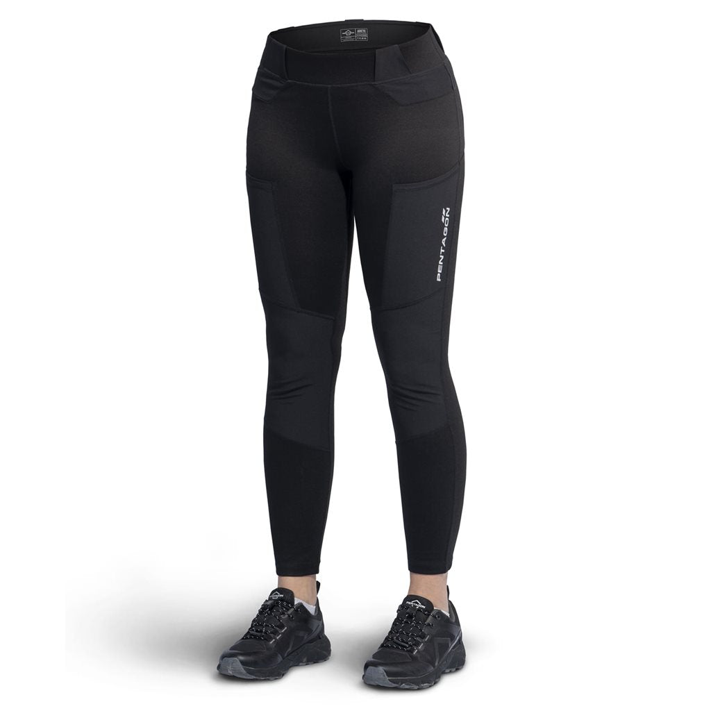 Leggings ARETE negros con cintura elástica y presillas para cinturón táctico