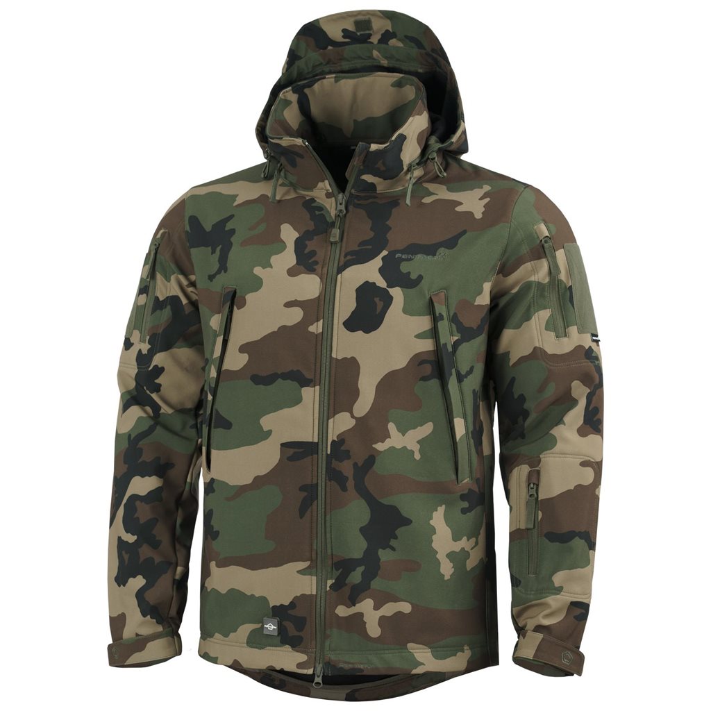 Chaqueta softshell Artaxes con capucha ajustable y forro polar, vista frontal con bolsillos