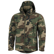 Chaqueta softshell Artaxes con capucha ajustable y forro polar, vista frontal con bolsillos