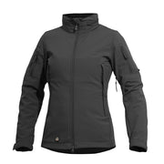 Chaqueta softshell ARTAXES mujer negra de PENTAGON TACTICAL con capucha oculta y paneles VELCRO