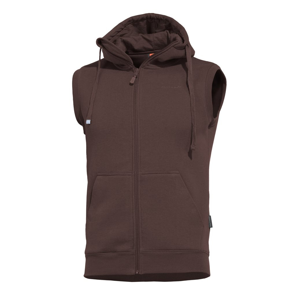 Chaleco THESPIS con capucha TERRA BROWN, cierre YKK® y dos bolsillos