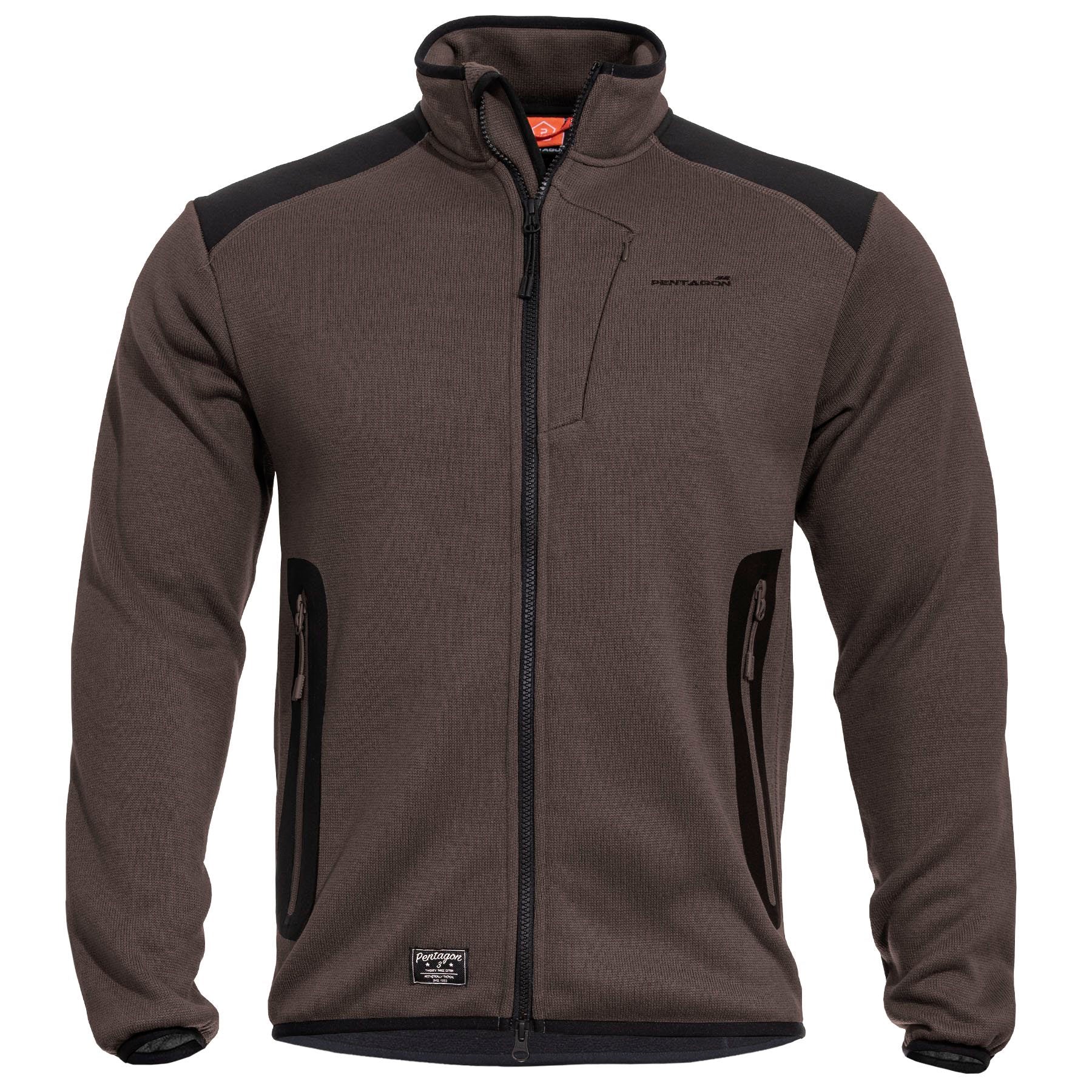 Chaqueta AMOR FLEECE TERRA BROWN, forro polar suave tipo jersey, 3 bolsillos y refuerzos en codos y hombros