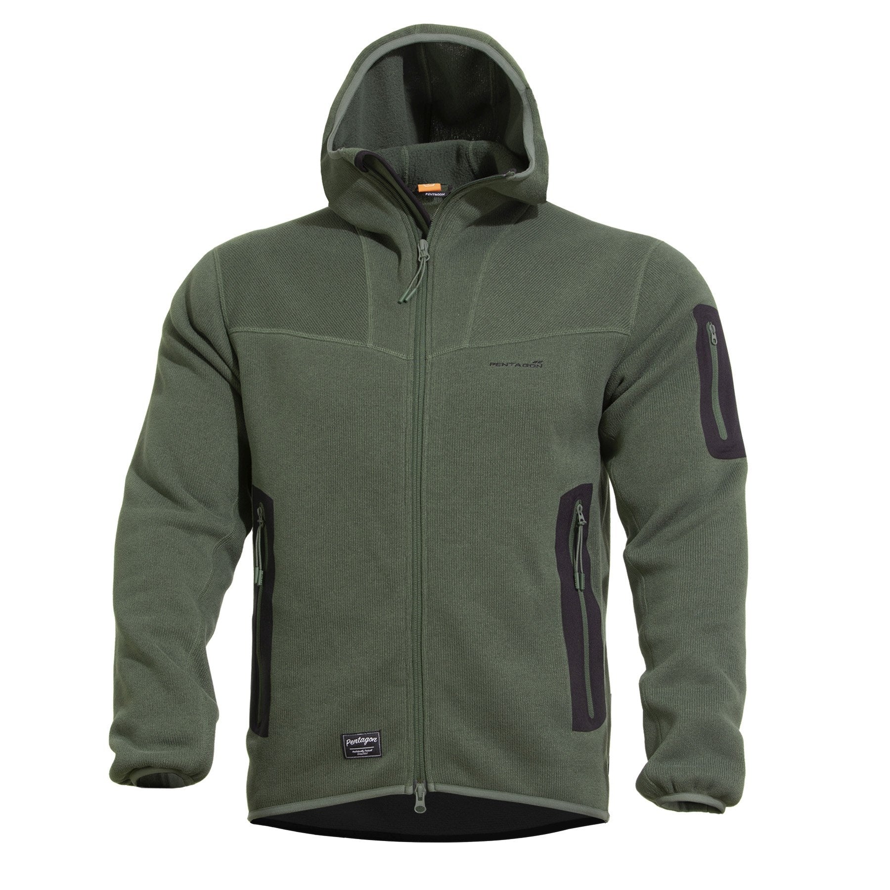 Chaqueta fleece Falcon Pro Polartec verde con capucha y tres bolsillos