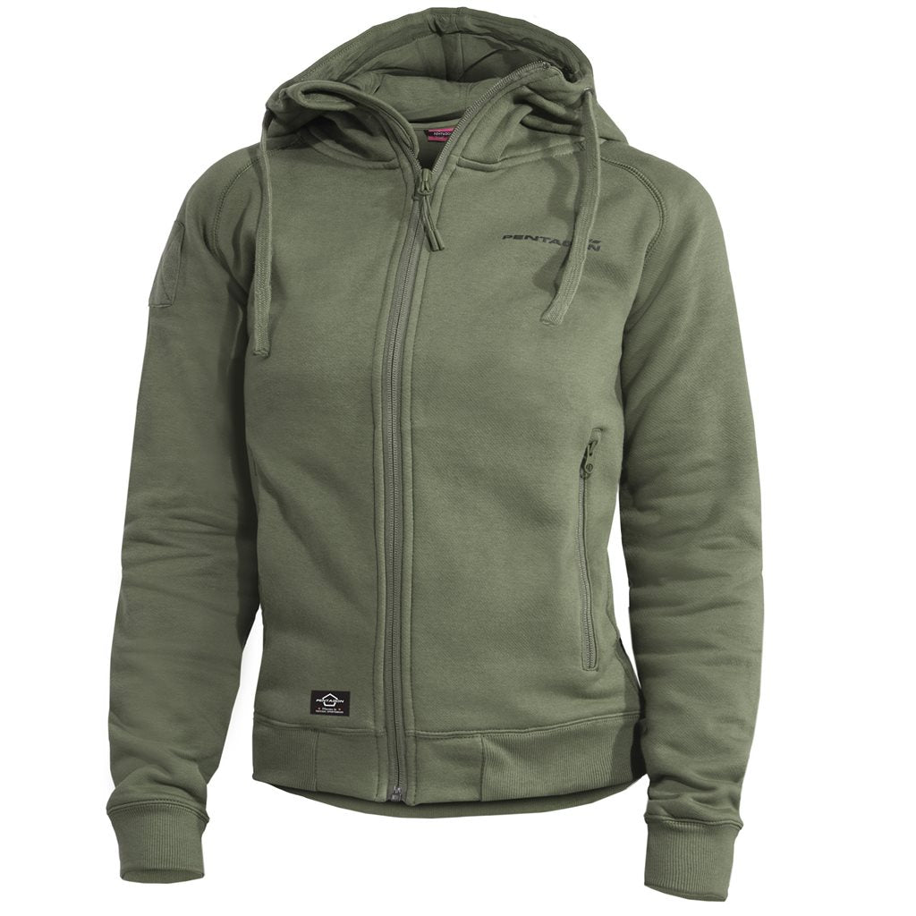 Sudadera mujer APHRODITE camo green PENTAGON TACTICAL con cierres YKK y panel VELCRO