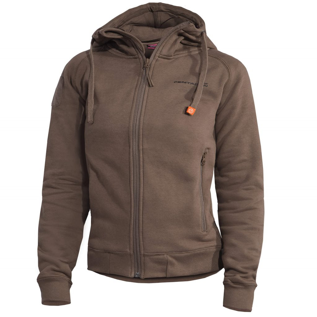 Sudadera mujer APHRODITE TERRA BROWN con cremalleras YKK, bolsillos y panel VELCRO