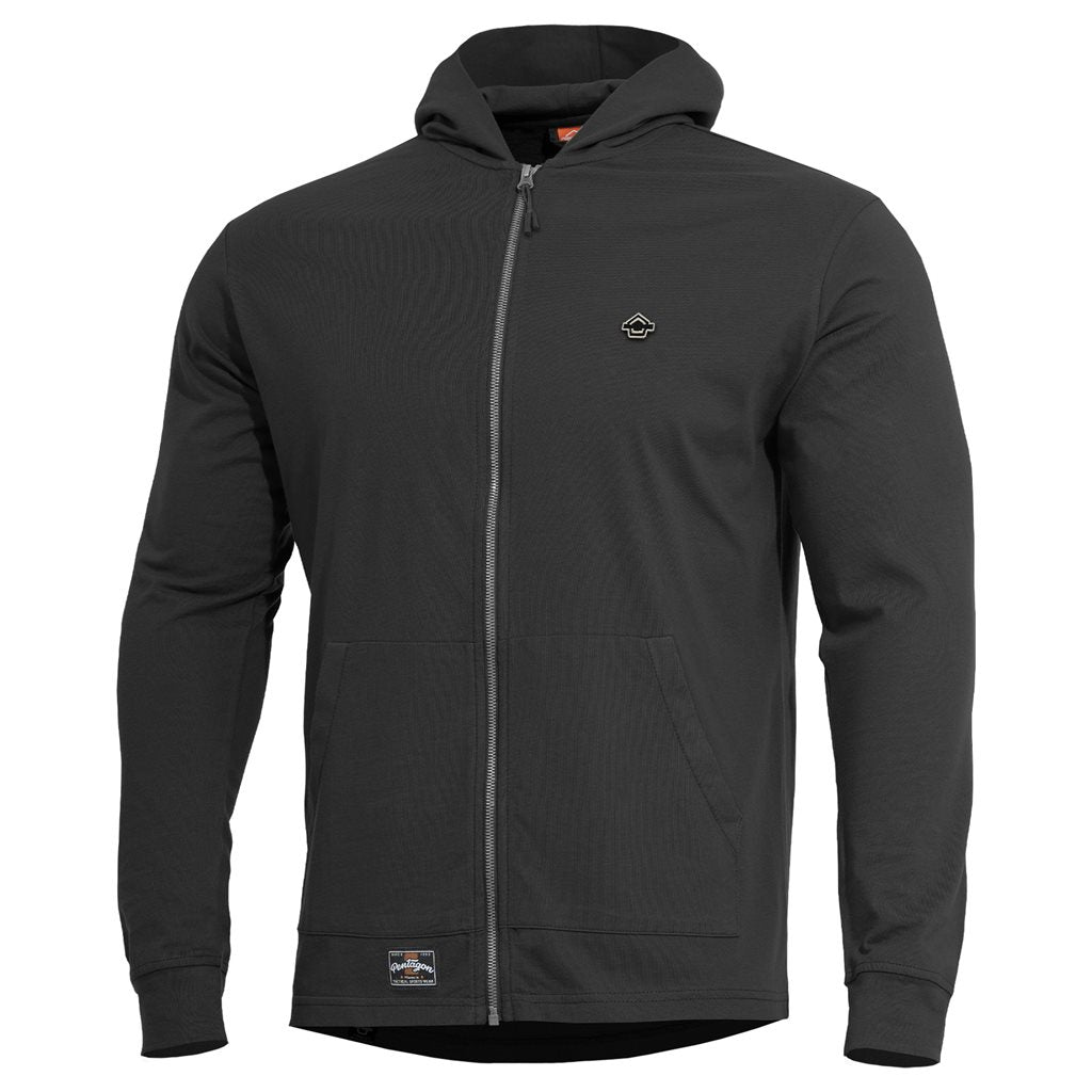 Sudadera AGIS negra con capucha, cremallera YKK y bolsillos