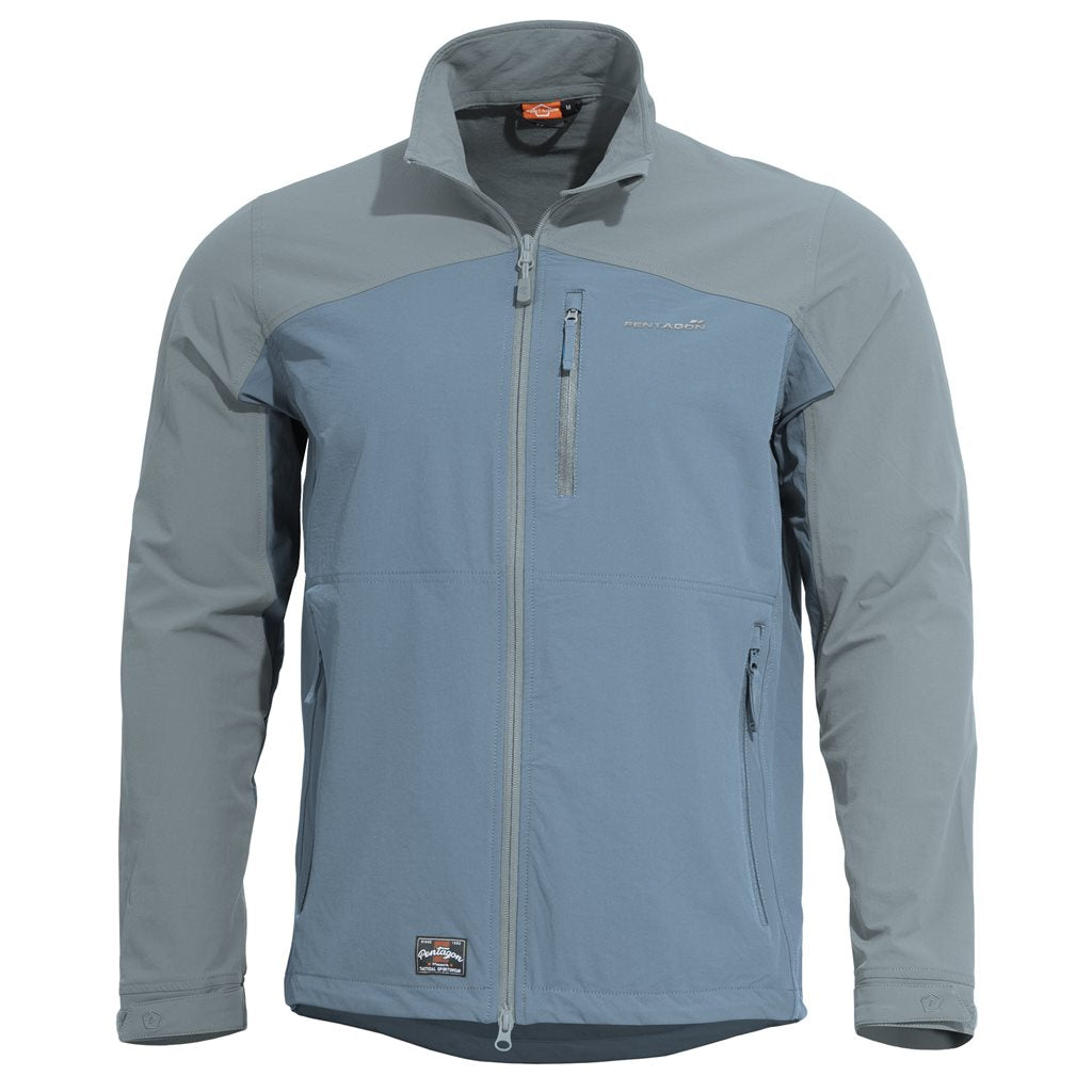 Chaqueta softshell ELITE LIGHT gris y azul con cremallera central YKK
