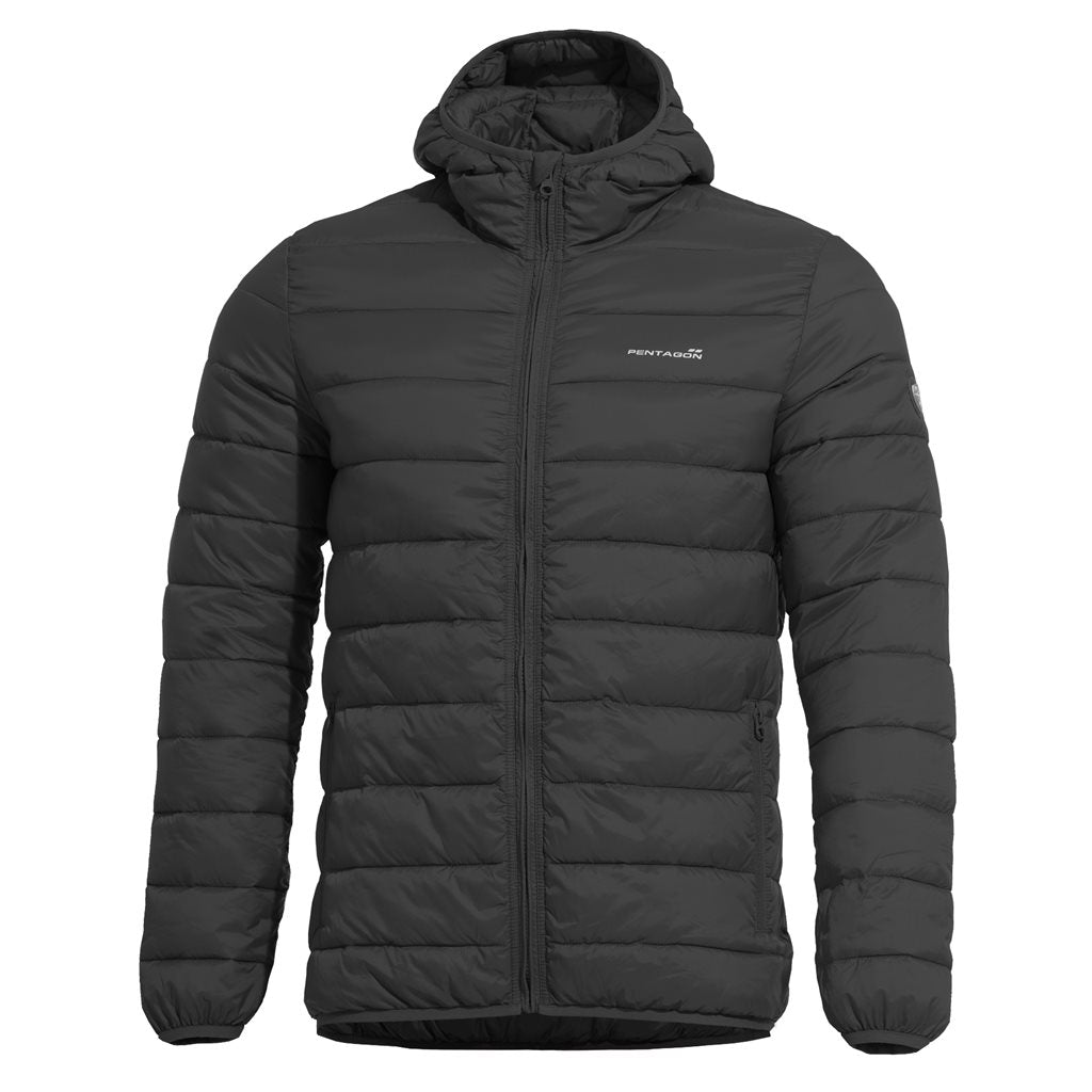 Chaqueta Aurora Negra de PENTAGON TACTICAL con capucha profunda y acolchado