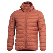Chaqueta AURORA Maroon Red acolchada con capucha profunda y cremallera central (vista frontal)