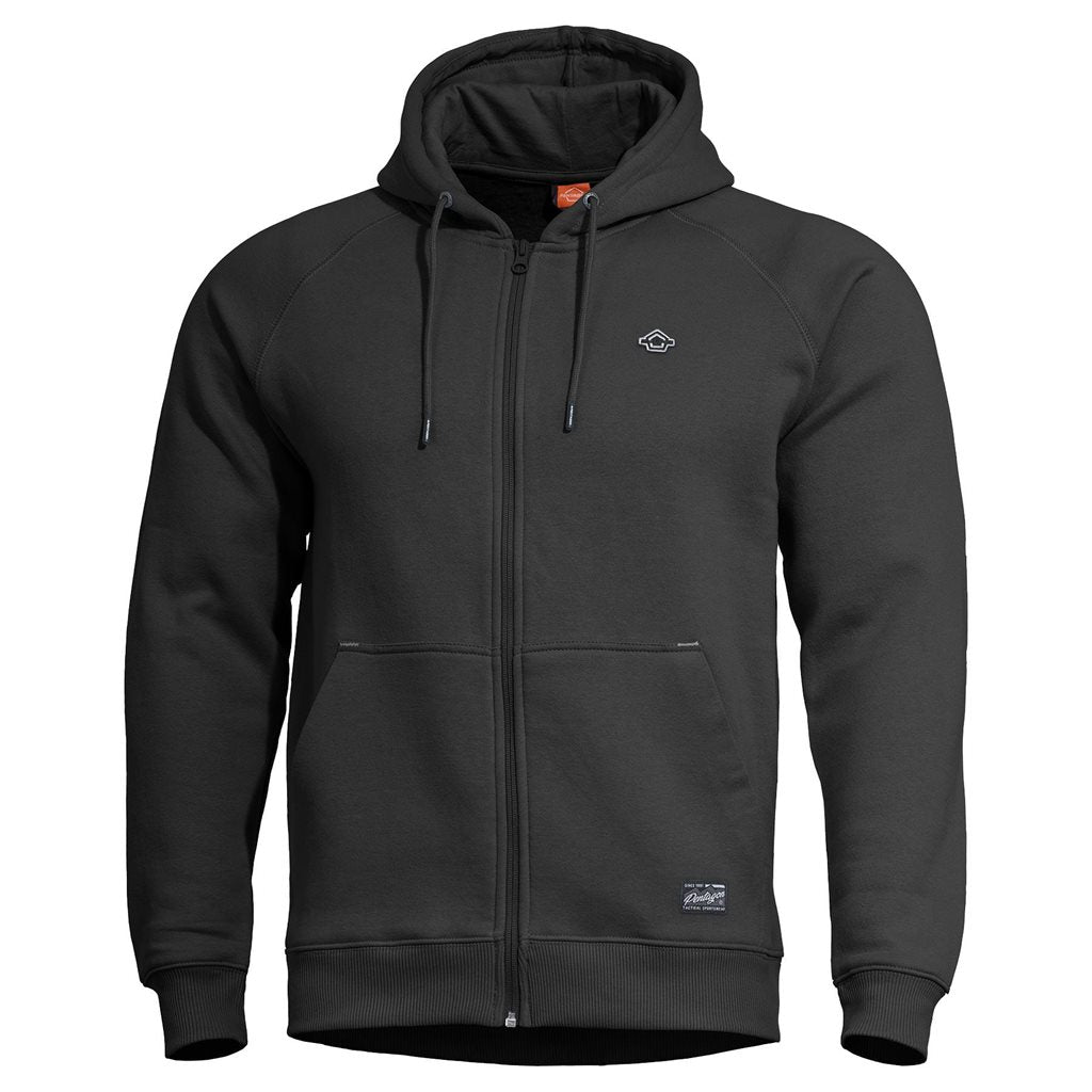 Sudadera PHAETON negra con cremallera y capucha de Pentagon Tactical, tejido cálido que evita olores