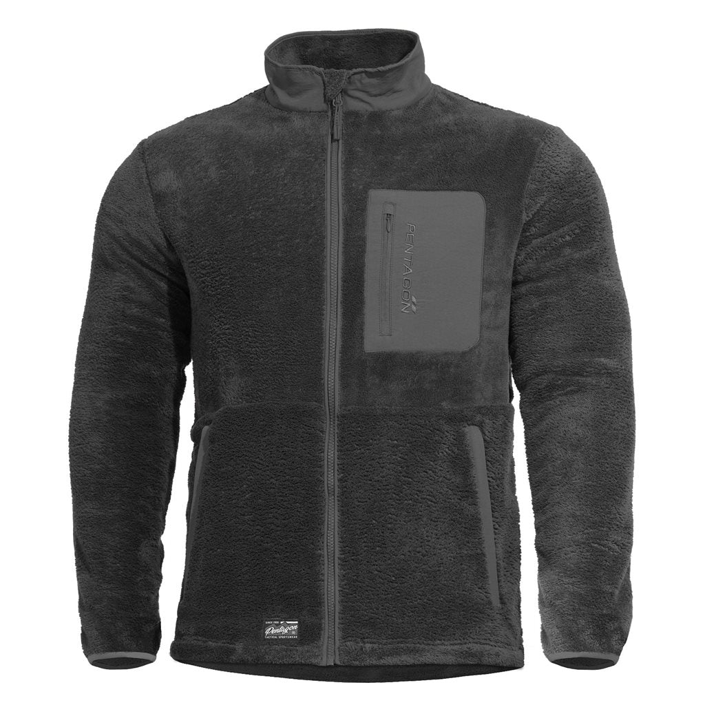 Sudadera Grizzly negra con cremallera completa, polar de poliéster y refuerzos de nylon en antebrazos y codos