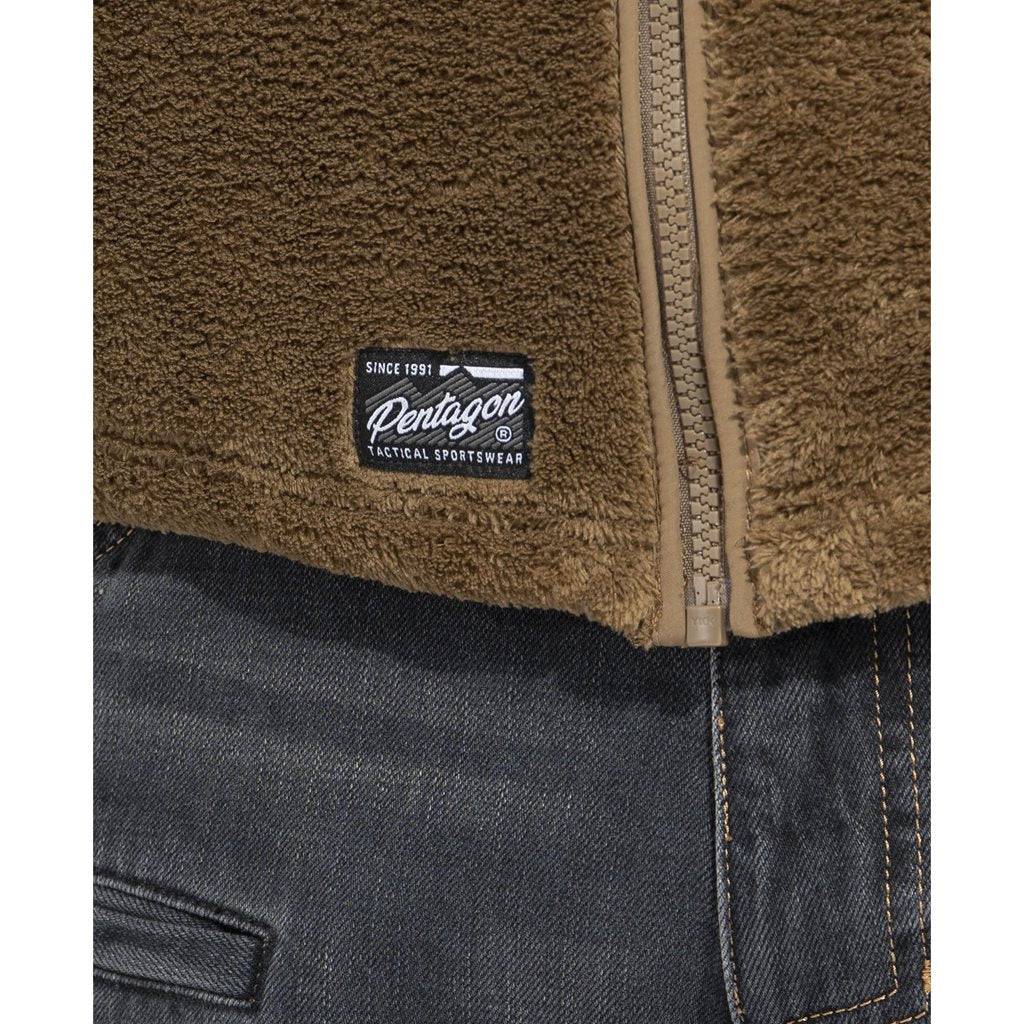 Sudadera GRIZZLY Full-Zip Coyote en forro polar de poliéster, cálida con refuerzos de nylon en antebrazos y codos