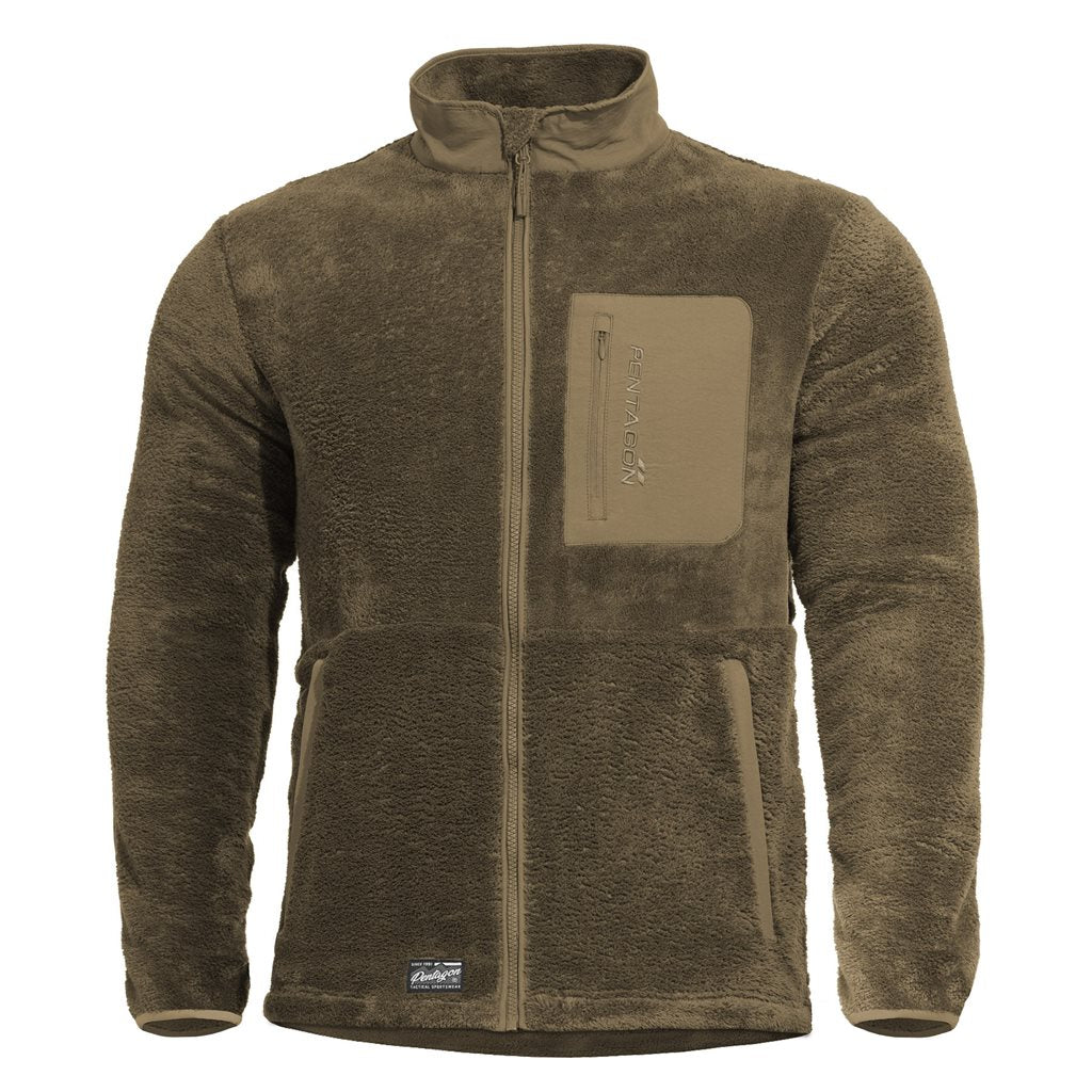 Sudadera GRIZZLY Full-Zip Coyote en forro polar de poliéster, cálida con refuerzos de nylon en antebrazos y codos